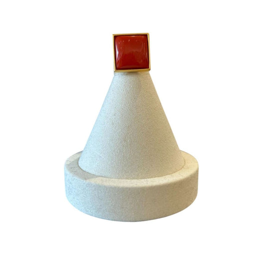 Red Coral Square Cabochon & Gold Vermeil Ring - AQUALTA