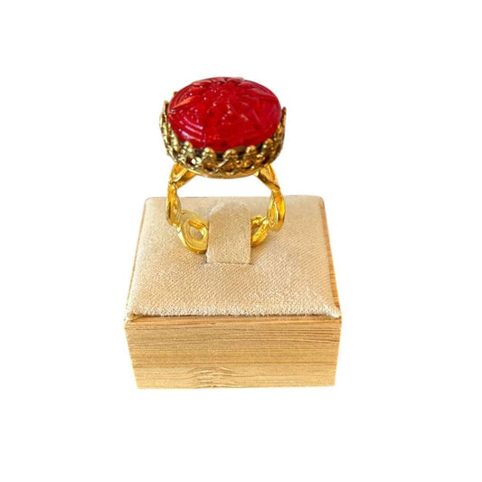 Red Glass cabochon & Gold Vermeil Ring - AQUALTA