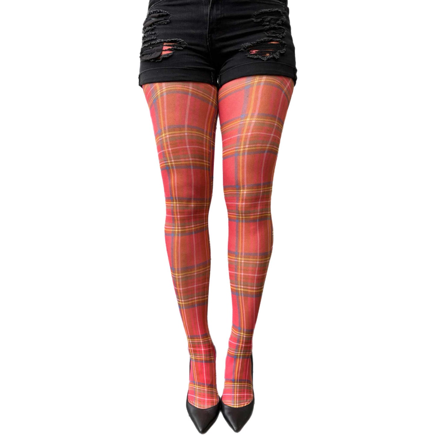 Stylish red plaid tights for women ideal for winter outfits