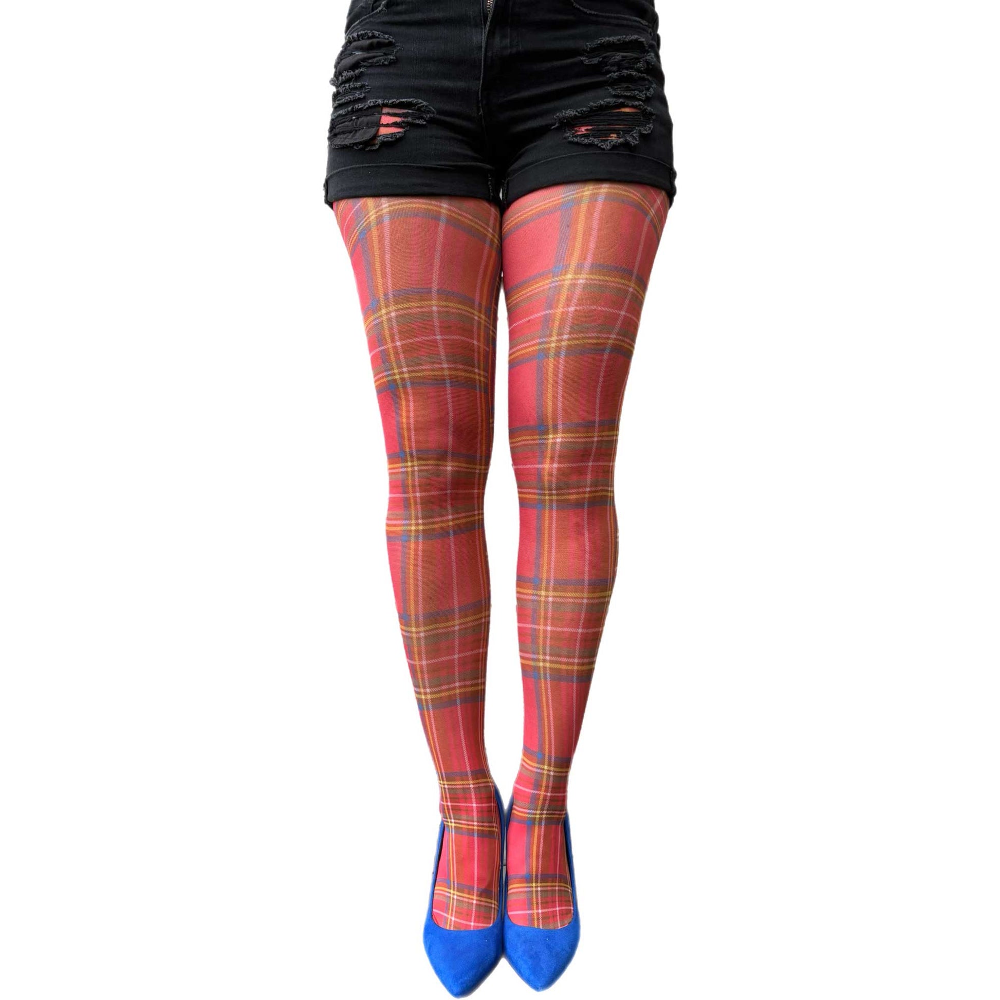 Women's red plaid stockings with trendy tartan design