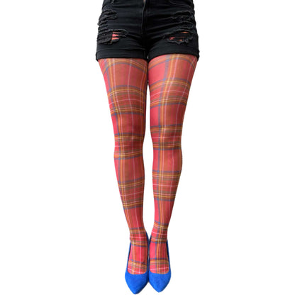 Women's red plaid stockings with trendy tartan design