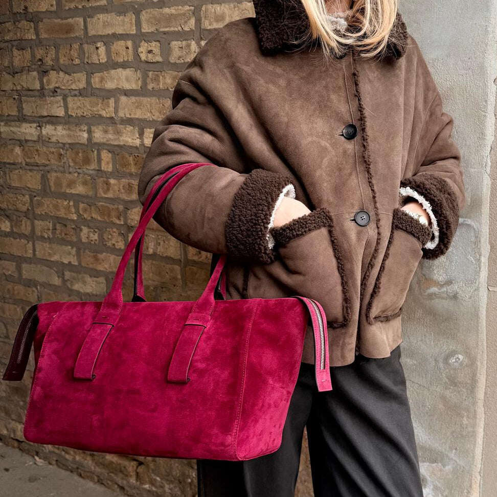 Reversible Olive Brown Shearling/Suede Jacket - AQUALTA