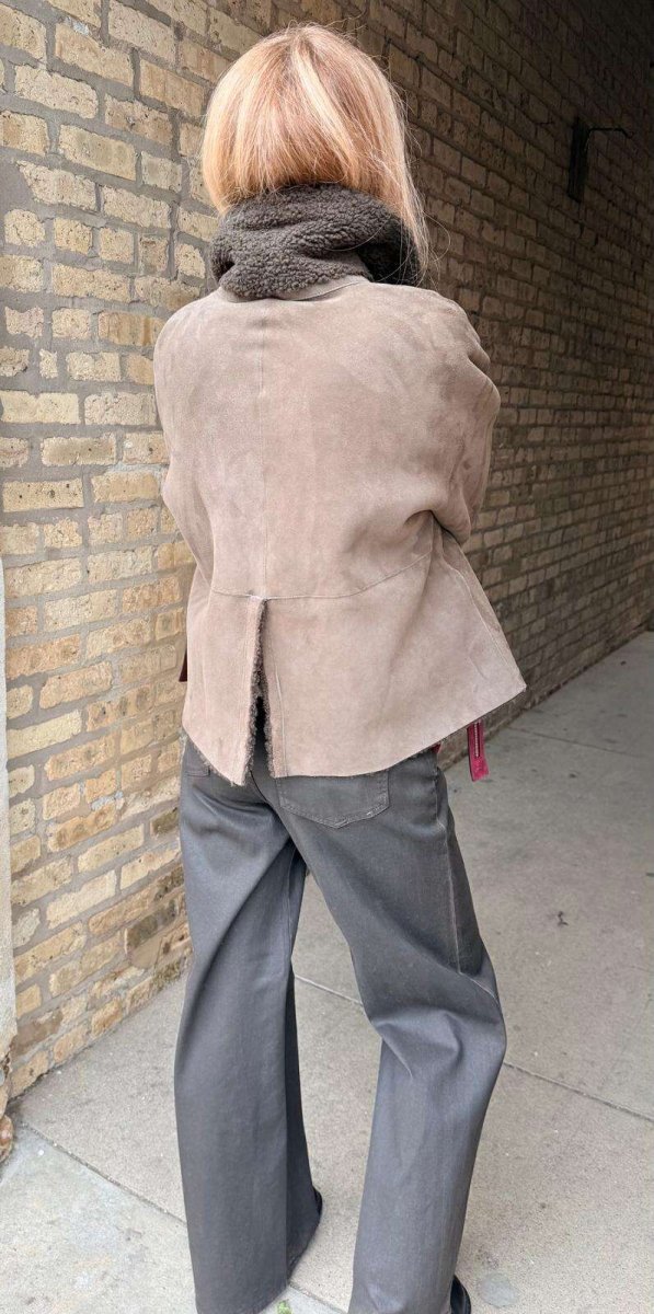 Reversible Olive Brown Shearling/Suede Jacket - AQUALTA