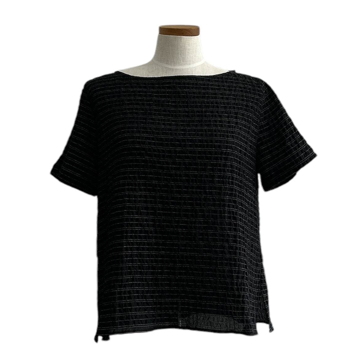 Round Neck Blouse thin Stripes Black and White - AQUALTA