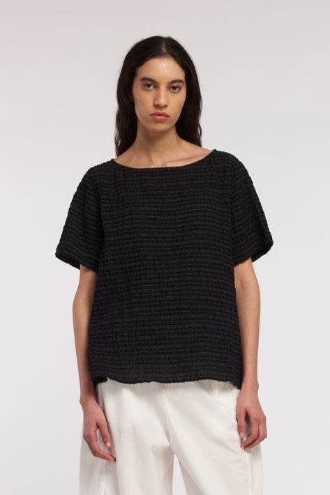 Round Neck Blouse thin Stripes Black and White - AQUALTA