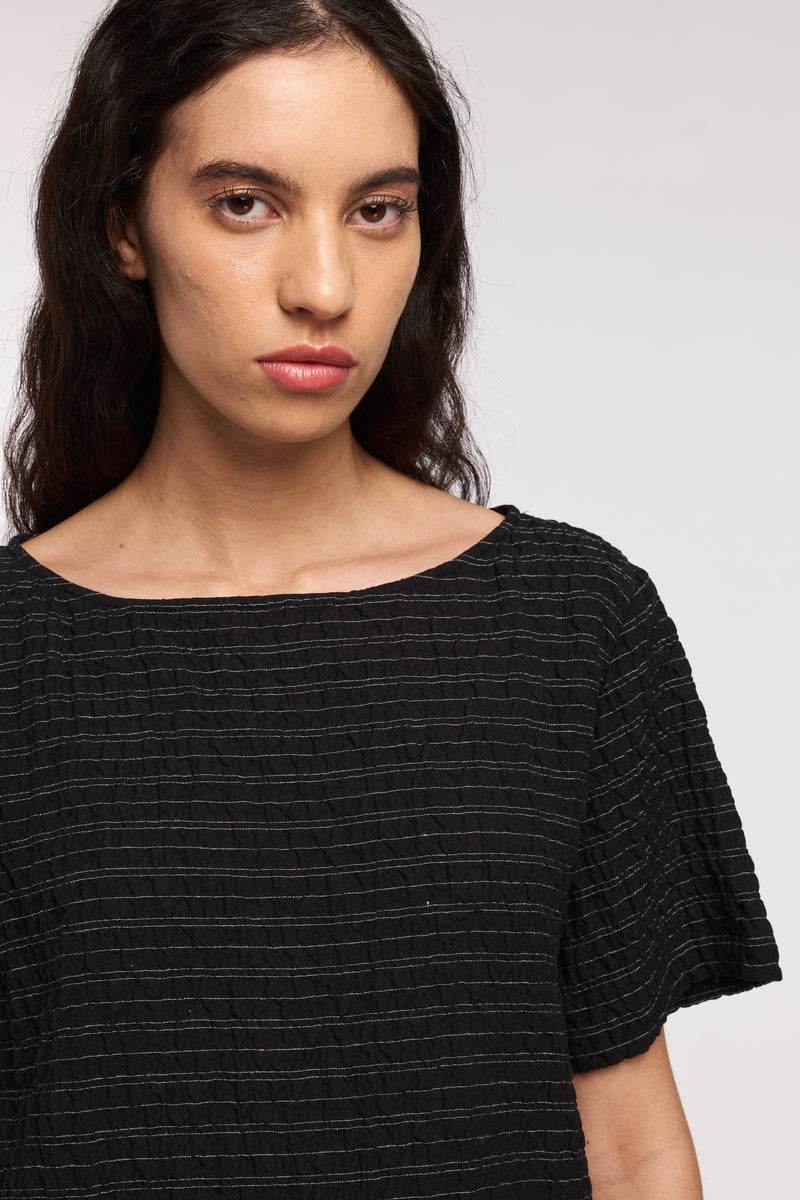 Round Neck Blouse thin Stripes Black and White - AQUALTA