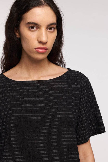 Round Neck Blouse thin Stripes Black and White - AQUALTA