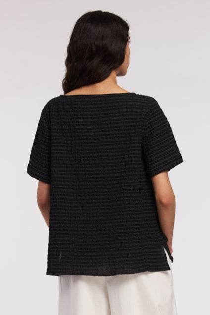 Round Neck Blouse thin Stripes Black and White - AQUALTA