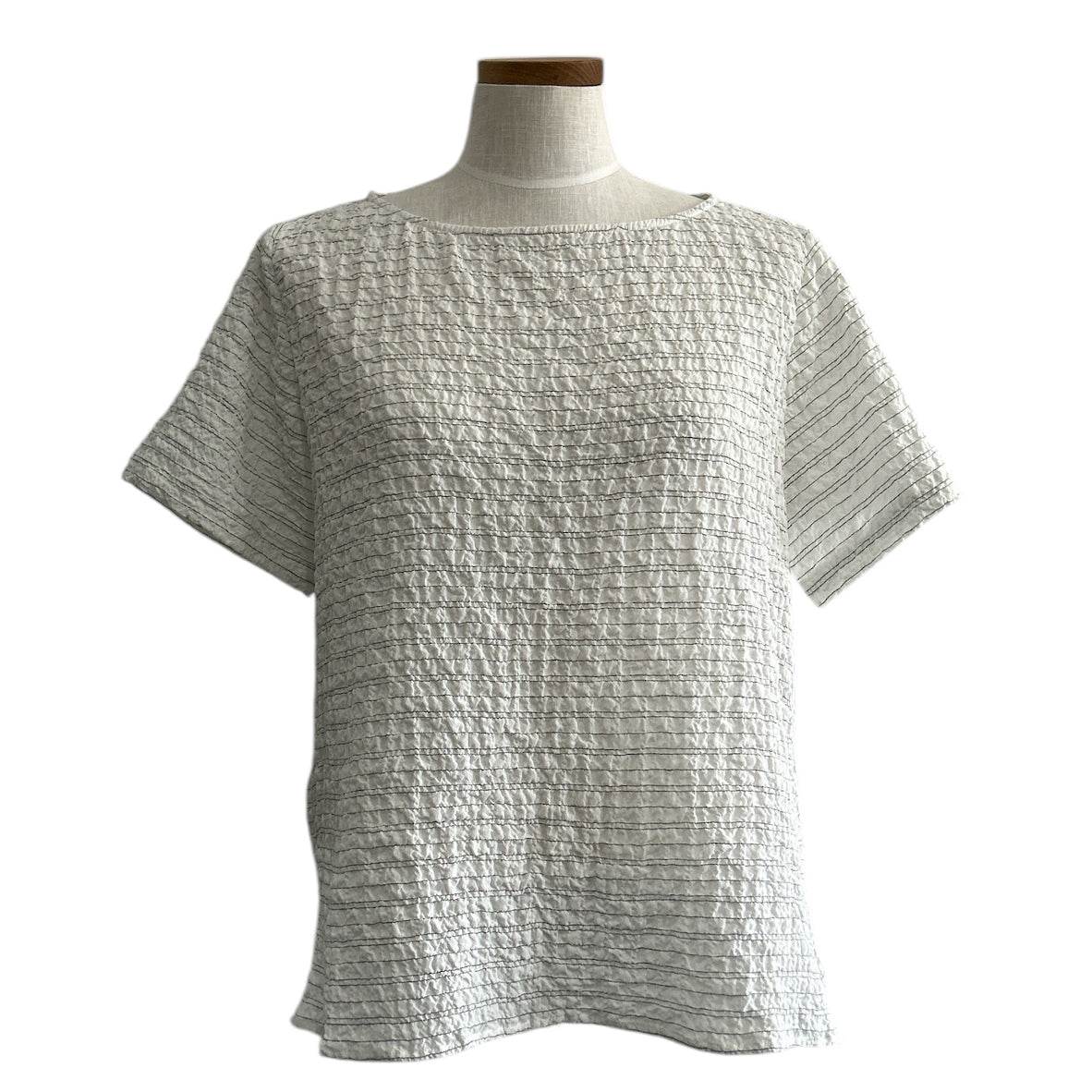 Round Neck Blouse thin Stripes white/black - AQUALTA