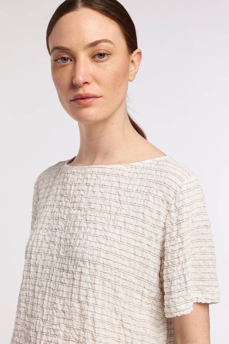 Round Neck Blouse thin Stripes white/black - AQUALTA