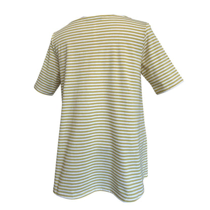 Round Neck Tee Short Sleeves Stripes Cream & Gold - AQUALTA