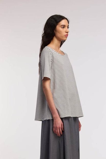Round Neck Tee Short Sleeves Stripes Grey - AQUALTA