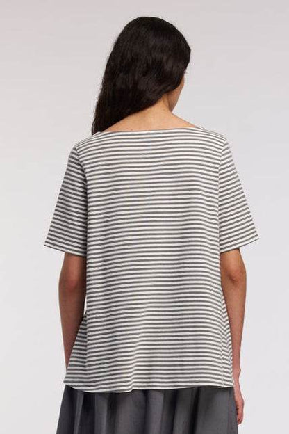 Round Neck Tee Short Sleeves Stripes Grey - AQUALTA