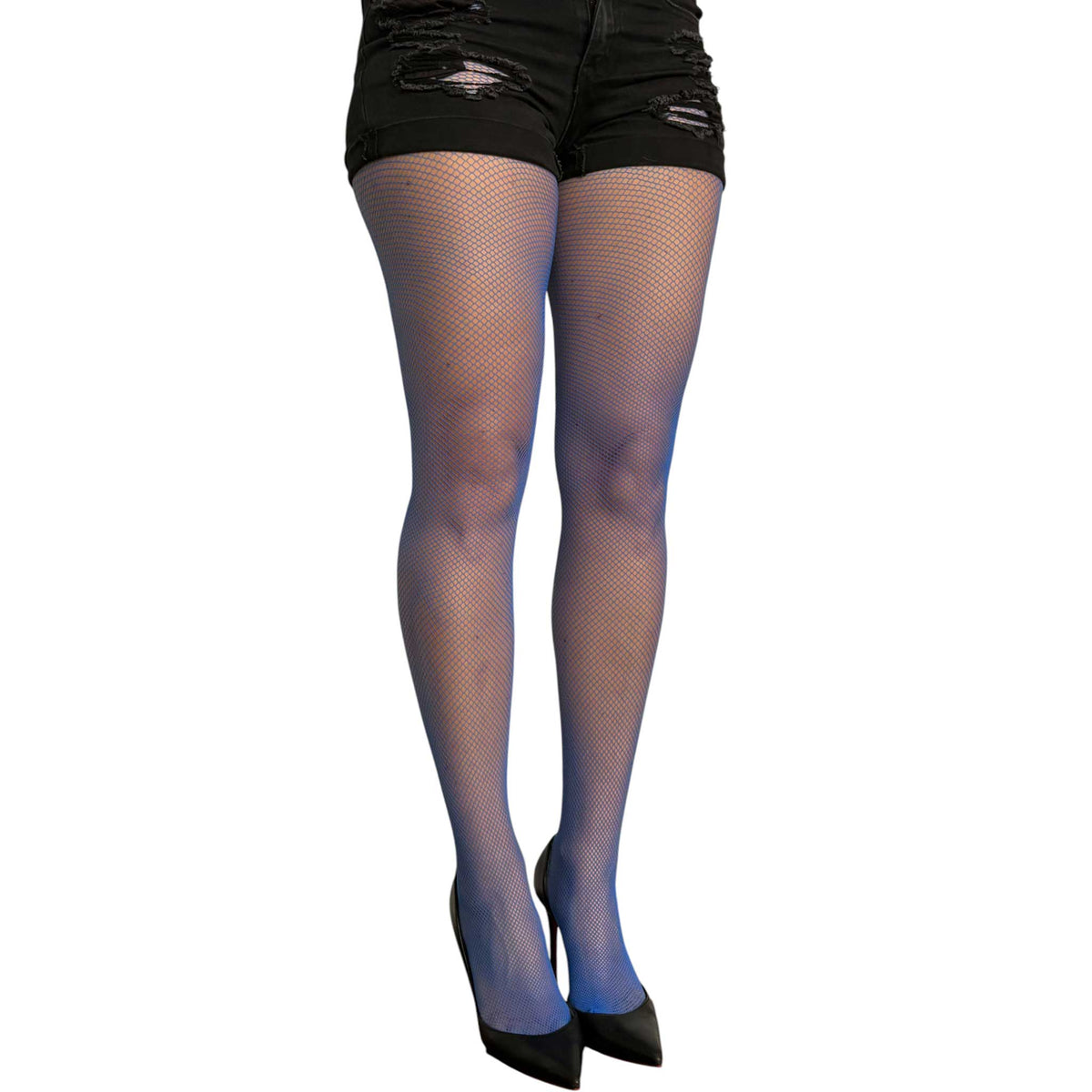 Women’s royal blue fishnet tights by Malka Chic for bold everyday and evening styling, available at Aqualta.