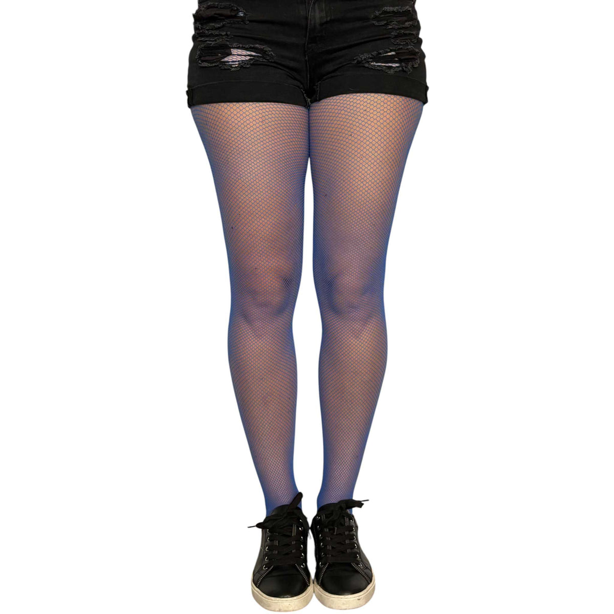Royal blue fishnet tights for women by Malka Chic with a bold open-knit pattern, sold at Aqualta.