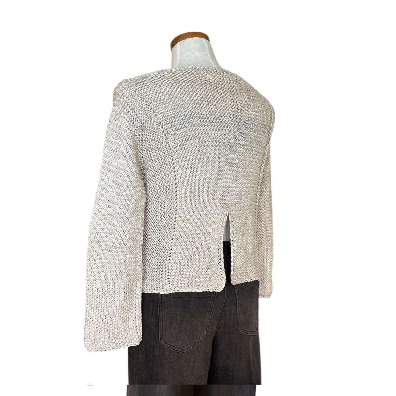 Back picture of our Sand Knit Crop long sleeves Sweater sold at Aqualta