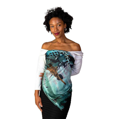 Silk Scarf L'Oiseau Blue - AQUALTA