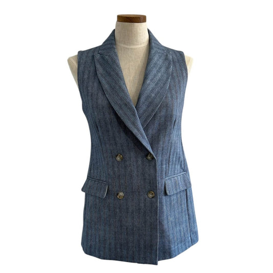 Sleeveless Jersey Jacket Blue Herringbone - AQUALTA