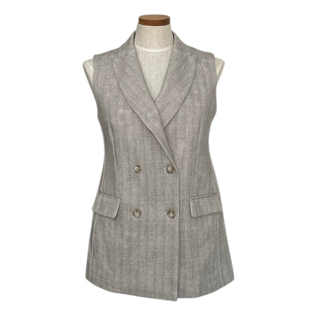 Sleeveless Jersey Jacket White Herringbone - AQUALTA