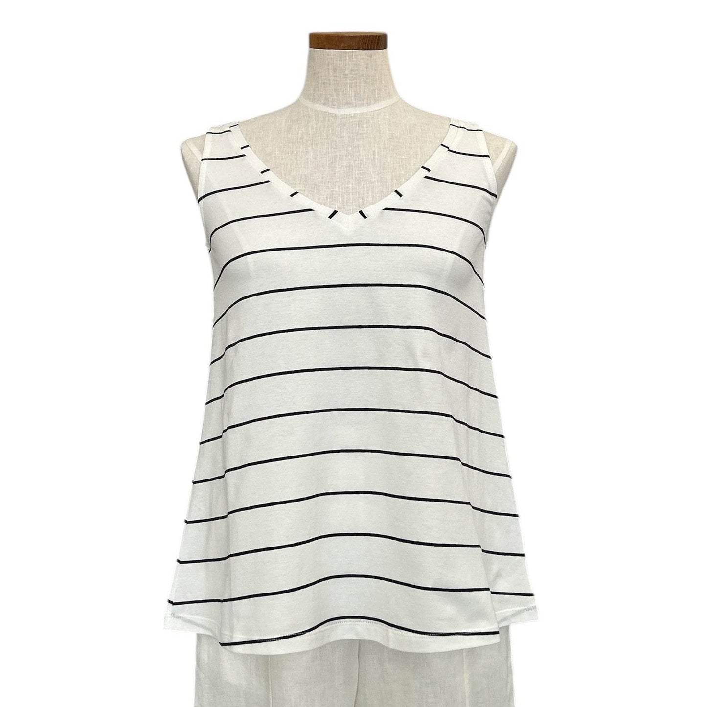 V-Neck Tee Sleeveless White & Black Stripes - AQUALTA