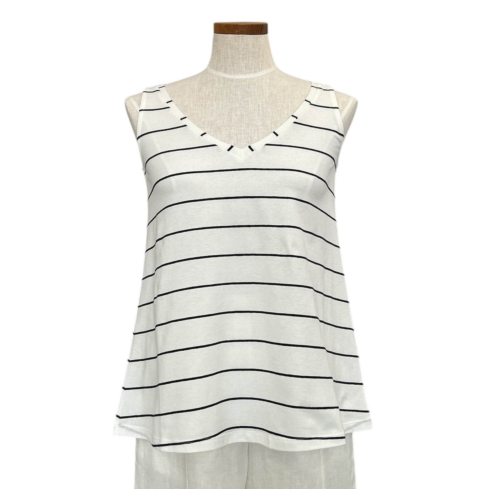 V-Neck Tee Sleeveless White & Black Stripes - AQUALTA