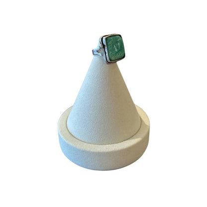 Square Green Jade Marble glass Cabochon on Silver Ring - AQUALTA