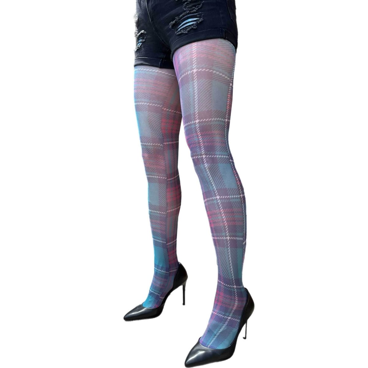 Teal Plaid Patterned Tights - AQUALTA