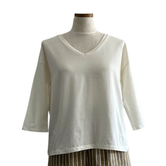 V - Neck Tee 3/4 sleeves White - AQUALTA