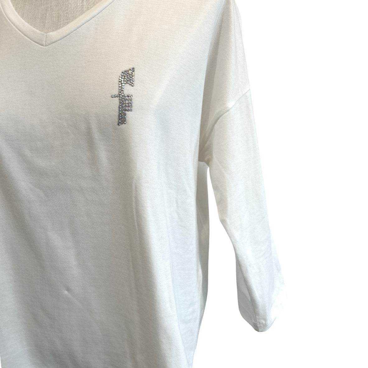 V - Neck Tee 3/4 sleeves White with design - AQUALTA