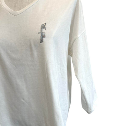 V - Neck Tee 3/4 sleeves White with design - AQUALTA