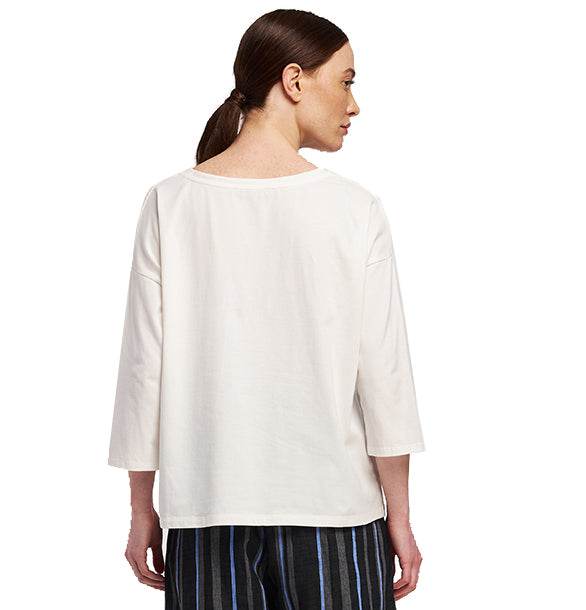 V - Neck Tee 3/4 sleeves White with design - AQUALTA