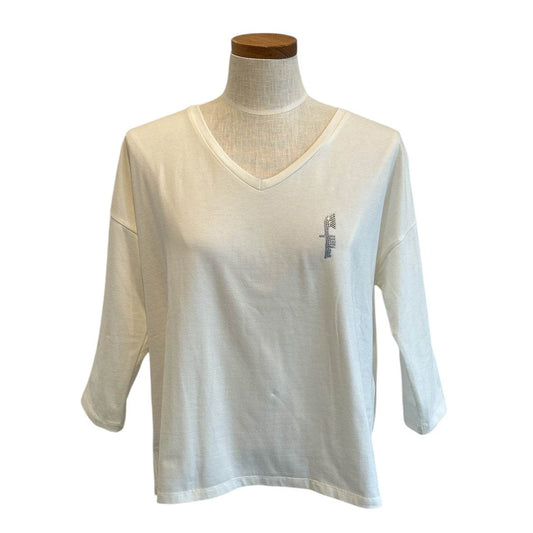 V - Neck Tee 3/4 sleeves White with design - AQUALTA