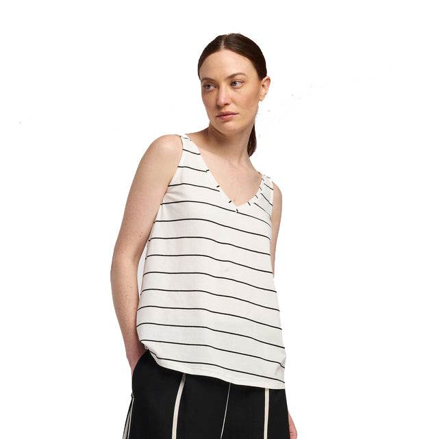 V - Neck Tee Sleeveless White & Black Stripes - AQUALTA