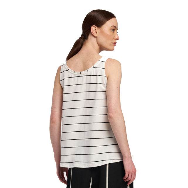 V - Neck Tee Sleeveless White & Black Stripes - AQUALTA