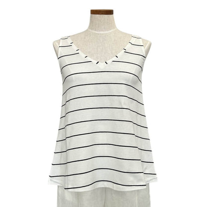 V - Neck Tee Sleeveless White & Black Stripes - AQUALTA