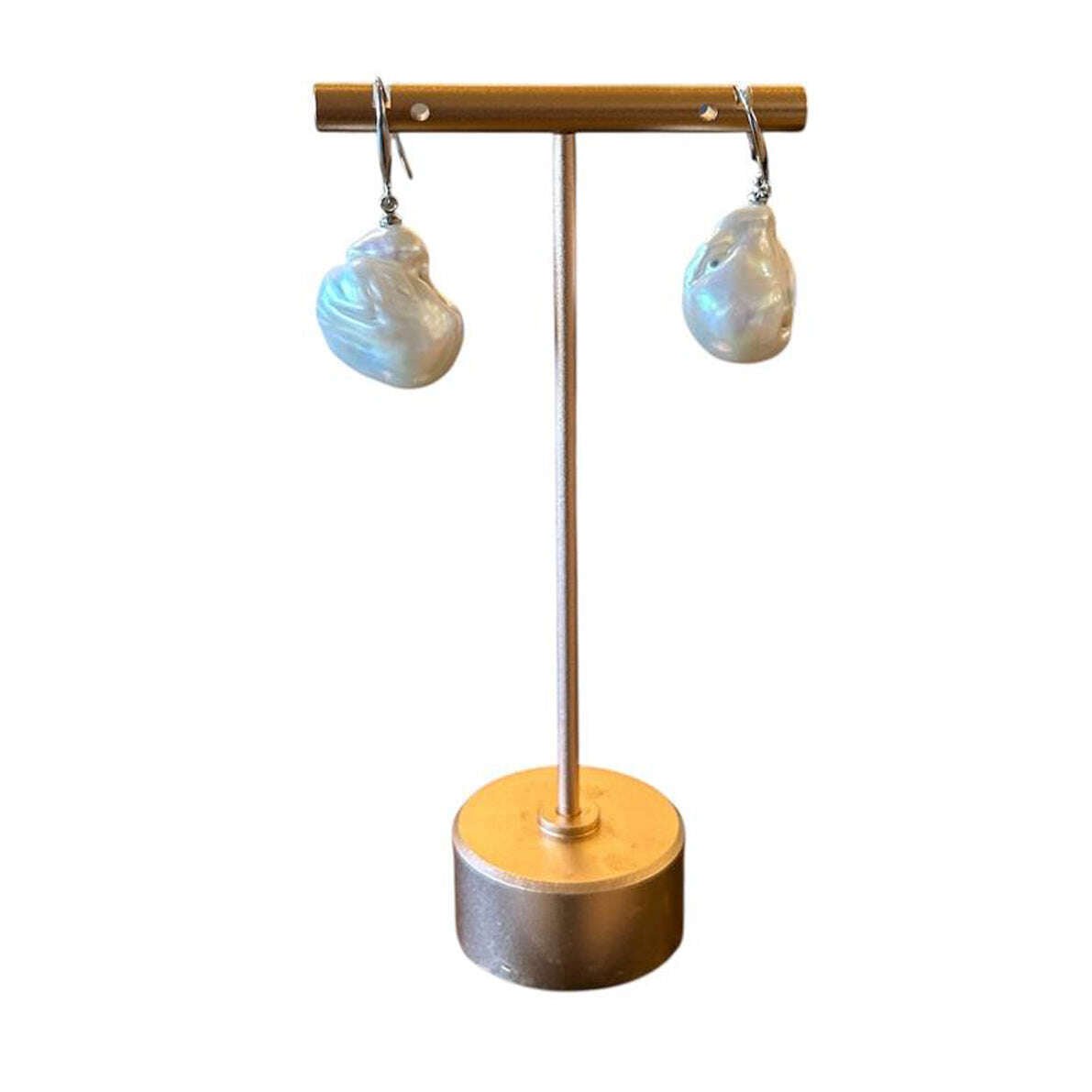 White Baroque Pearls Earrings with Silver - AQUALTA