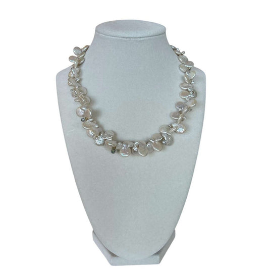 White Freshwater Coin Pearls Necklace - AQUALTA