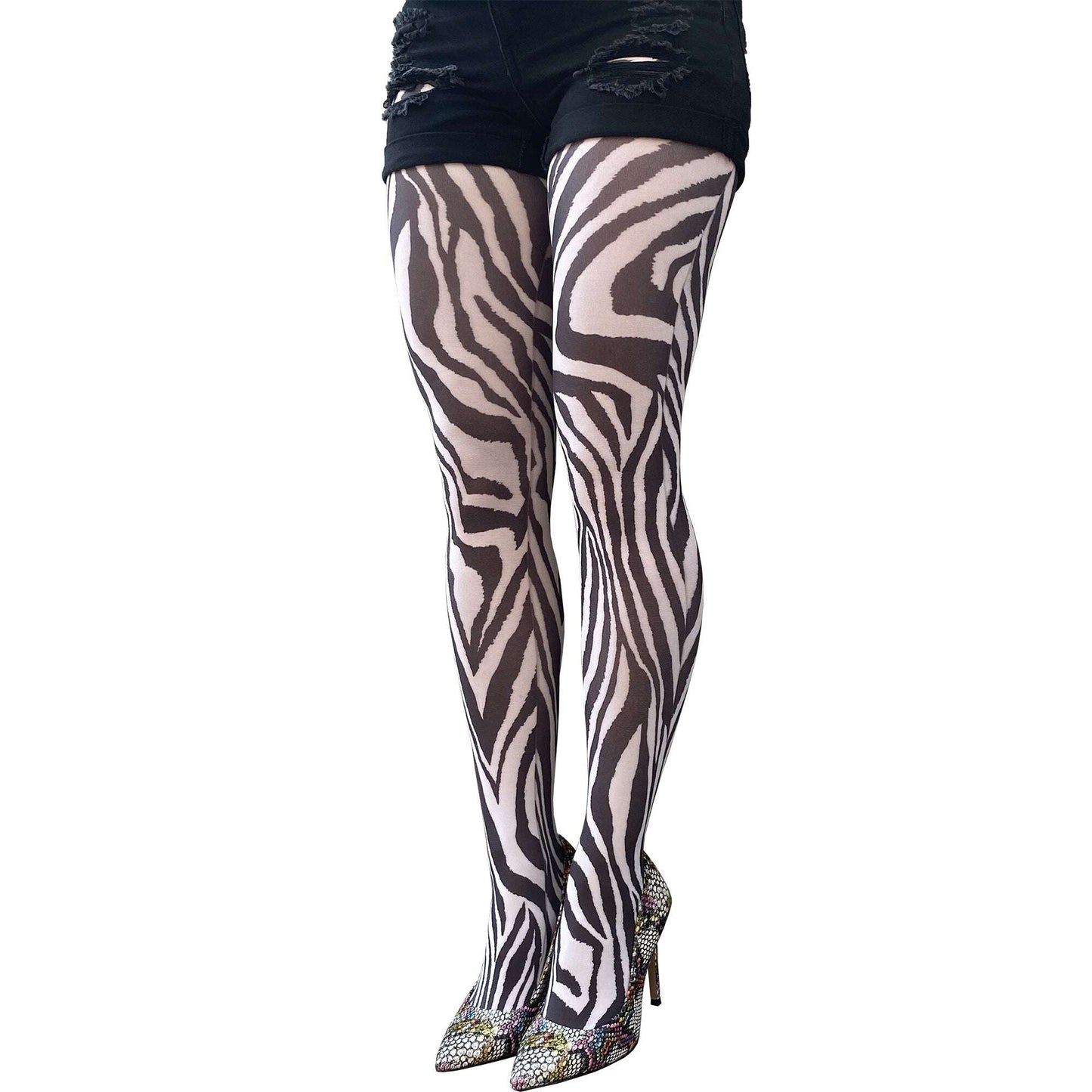 Statement zebra patterned tights for women – fashion legwear