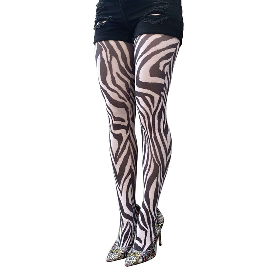 Statement zebra patterned tights for women – fashion legwear