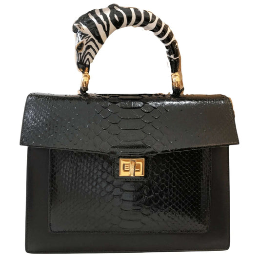 Black Handle Bag Small Zebra Handmade in Italy by Biagini